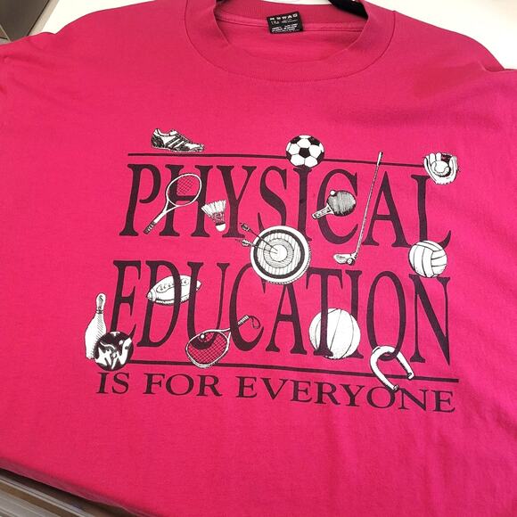 Vintage PE Physical Education Tee XL Pink Fruit of the Loom USA Sports Graphic - Picture 3 of 10